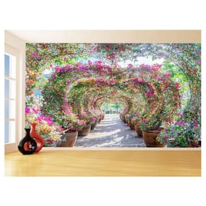 Papel De Parede 3D Jardim Flores Coloridas Arco 3,5M Jjp55