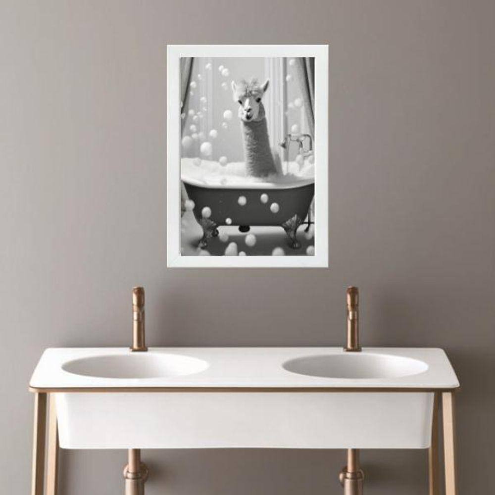Quadro Banheiro Coleção Animais - Lhama 24X18Cm - Com Vidro