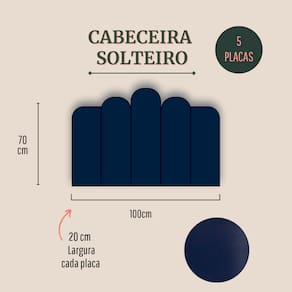 Cabeceira Solteiro Estofada de Colar na Parede Kit 5 Placas Modelo Concha - Courino Azul
