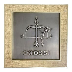 Quadro Orixá Oxossi Em Aço E Madeira Carvalho 16,5X16,5Cm