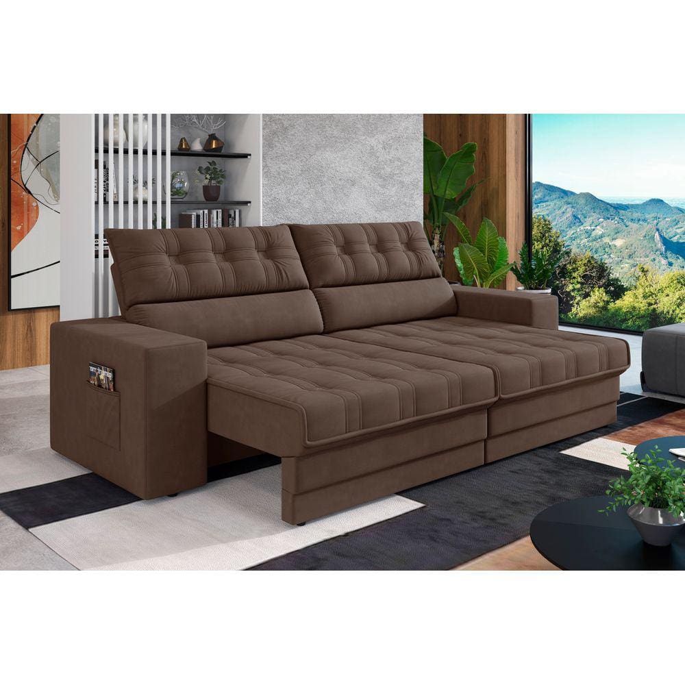 Sofá Oscar Plus 2,00m Retrátil/Reclinável Suede Marrom - XFlex Sofás