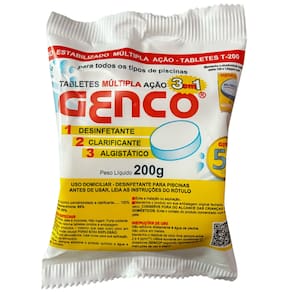 Pastilha Tratamento Piscinas Cloro Múltipla Ação 3 Em 1 Genco 200g