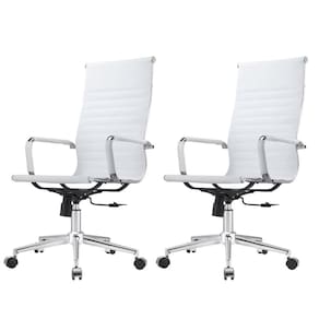 Kit 2 Cadeiras Giratória Alta Office Manhattan Esteirinha Fratini Revestida em (PU) Branco Base Rodízio