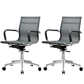 Kit 2 Cadeiras Giratória Office Sydney Diretor Fratini Tela Preta Base Rodízio Aço Cromado