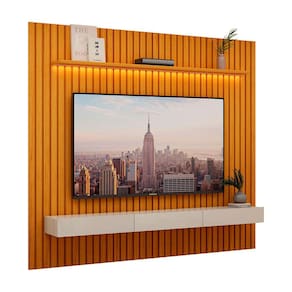 Rack com Painel para Sala Ripado Clean 2.2 Naturale com Off White - MoveisAqui