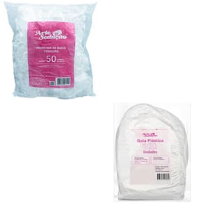 Kit 100 Botas Plásticas + 50 Protetores de Bacia de Pés Pedicure Descartáveis Arte Sedução