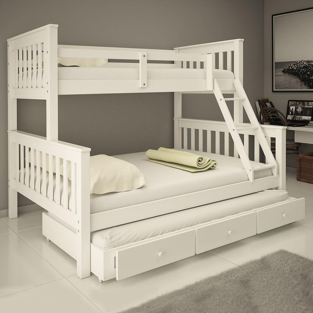 Treliche Com Gavetas Cama Casal Solteiro De Madeira Totalità Branco
