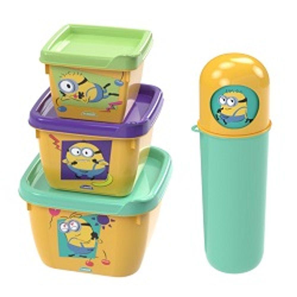 Kit Potes E Case Lúdico Lancheira Escola Creche Personagem Infantil - Plasútil