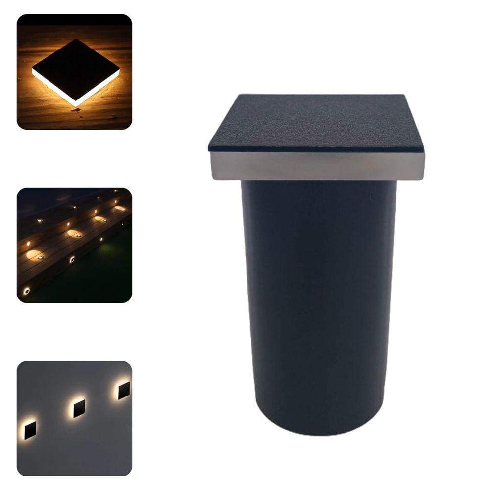 5 Luminárias Balizadores Spots Leds Quadrados Em PVC De 3W Luz Branco Quente De Embutir Em Piso Chão Solo Gramado Jardim