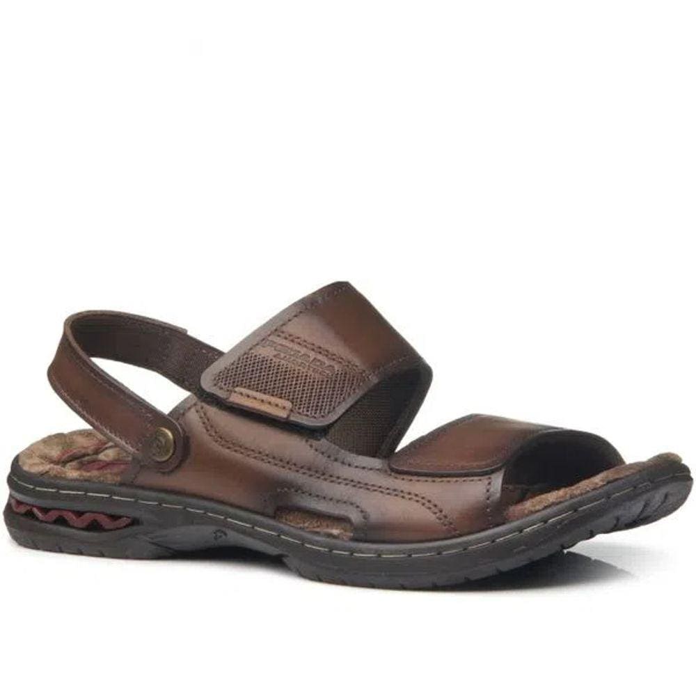 Sandália Masculina Pegada Marrom Couro Ajustável Amortecedor