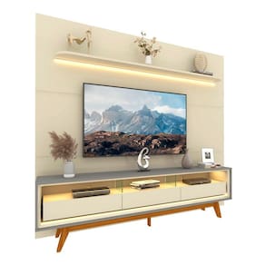 Rack com Painel Royal/Requinte 2.2 C/Pés Madeira Off White com Cinza - Gelius Móveis