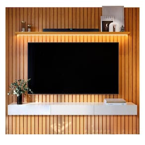Estante Home para Sala TV 75 Polegadas Ripado Clean 2.2 Naturale com Off White - MoveisAqui