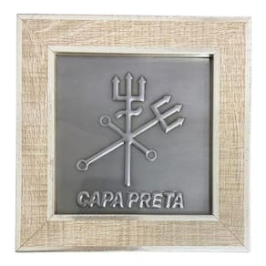Quadro Exu Capa Preta Madeira Carvalho E Metal 13 X13 Cm