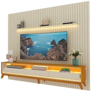 Rack com Painel Nobre 2.75 C/Pés Madeira Off White com Naturale - Gelius Móveis