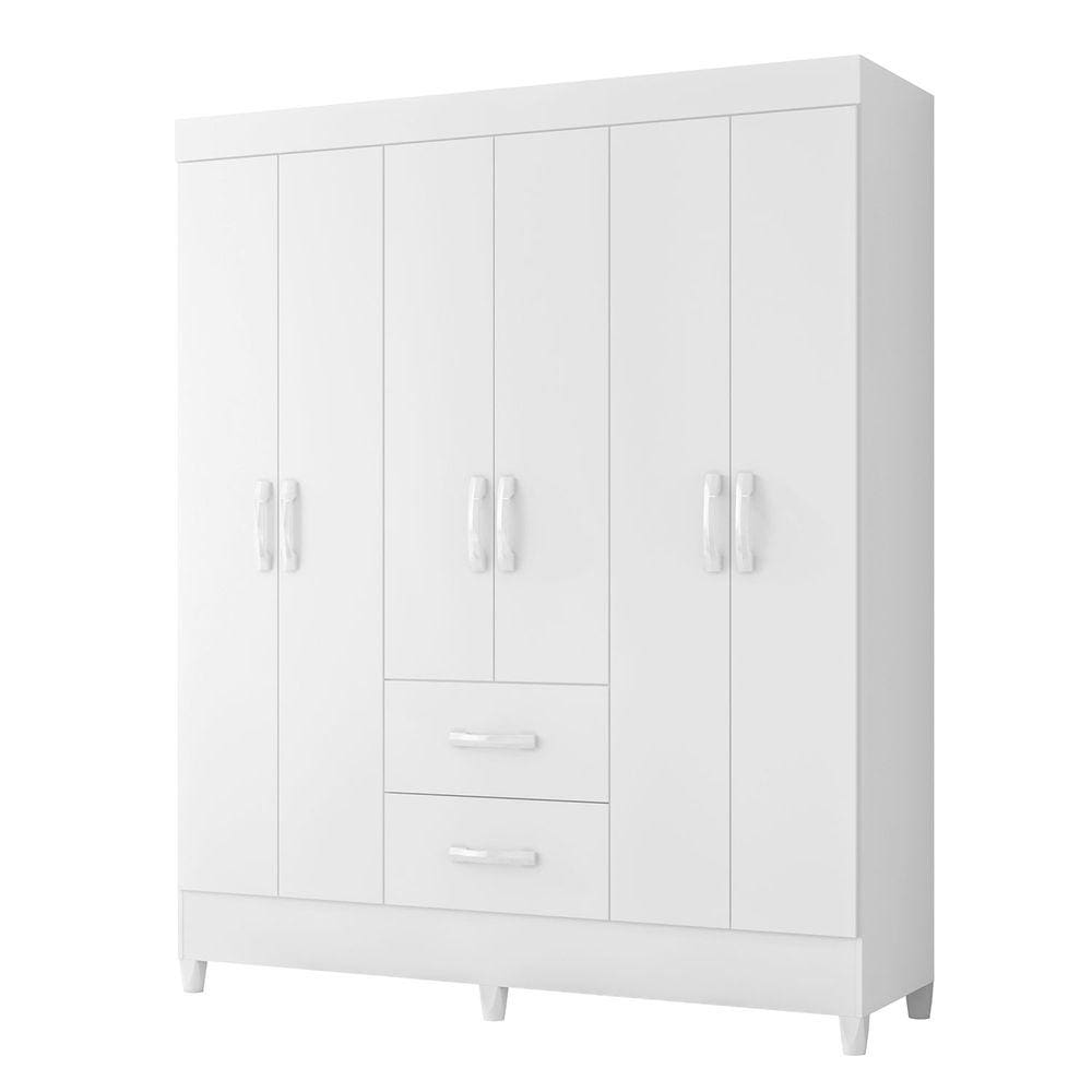 Guarda Roupa Mobi 6 Portas Biflex Branco Fosco Liso/Rosa Matte - Albatroz Móveis