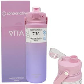 Garrafa Vita Por Do Sol Térmica 12 Horas Quente Gelada Grande Rosa Lilás 700ml Com Alça Trava Segurança