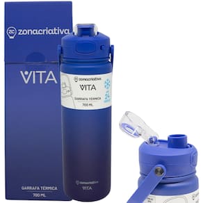 Garrafa Vita Mar Profundo Térmica 12 Horas Quente Gelada Grande Azul 700ml Com Alça Trava Segurança