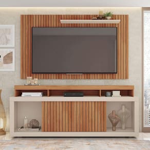 Rack com Painel para Tv de até 65 Polegadas 2 Portas Ripado Esmeralda Freijó/Off White