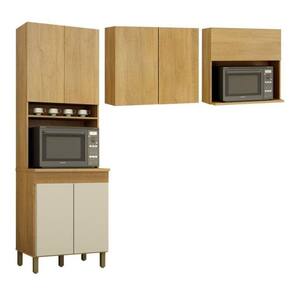 Cozinha Compacta com 2 Armários Aéreos e 1 Paneleiro Dakota Cinamomo/Off White