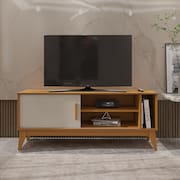 Rack para Tv Até 55 Polegadas 1 Porta com Puxador em Madeira Maciça Nero 136cm Retrô