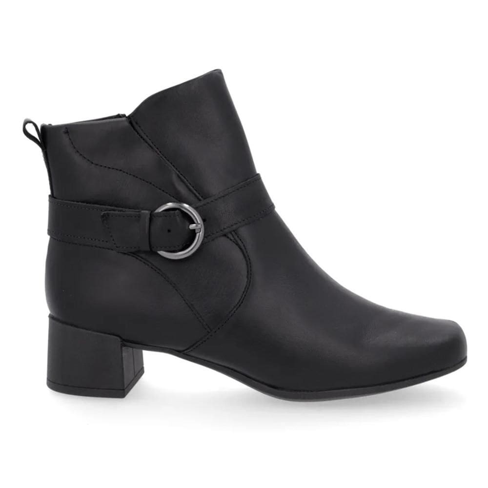 Bota Usaflex Feminina Em Couro Salto Bloco Cano Curto Fivela AL1102
