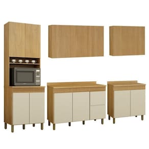 Cozinha Completa com 3 Armários Aéreos e 2 Balcões Dakota Cinamomo/Off White