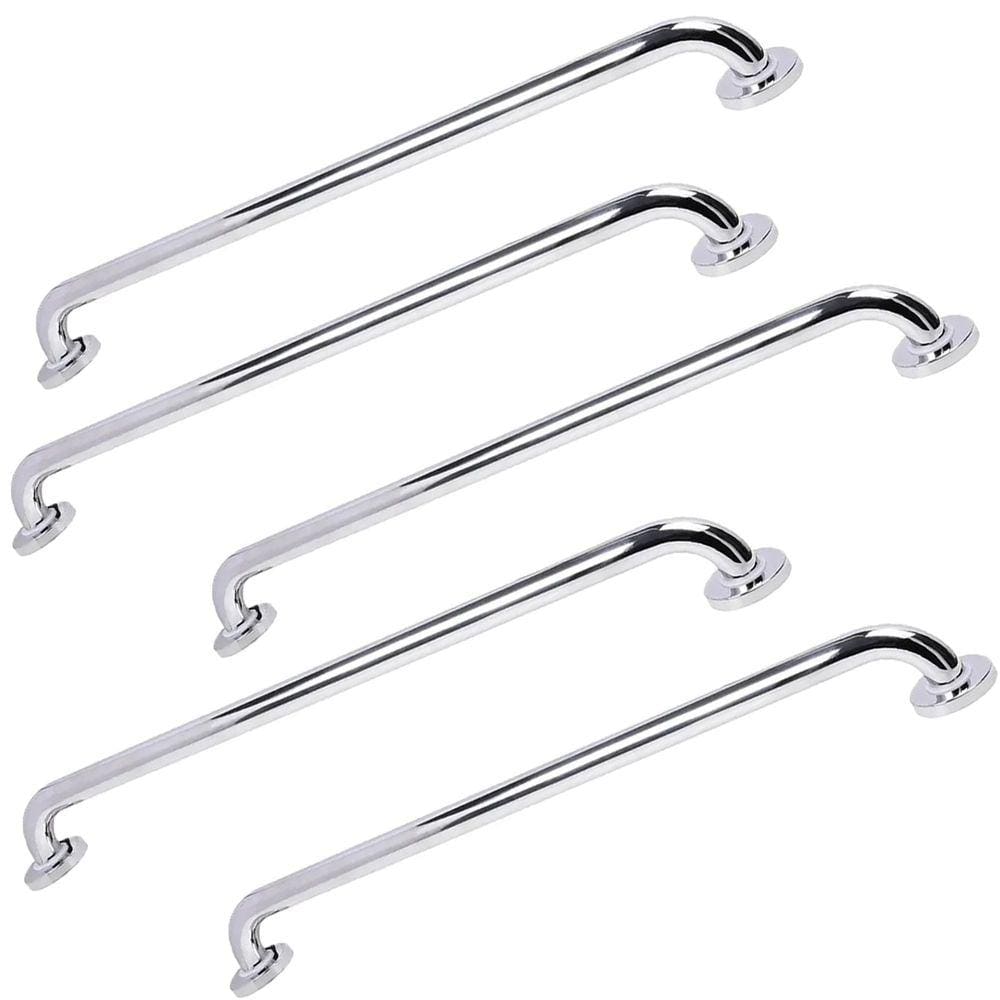 Barra Alça Apoio Inox 60Cm Kit 5 Uni Acessibilidade PCD Cadeirante Idoso Suporte Anti Queda Evita Acidentes Box Banheiro Escada