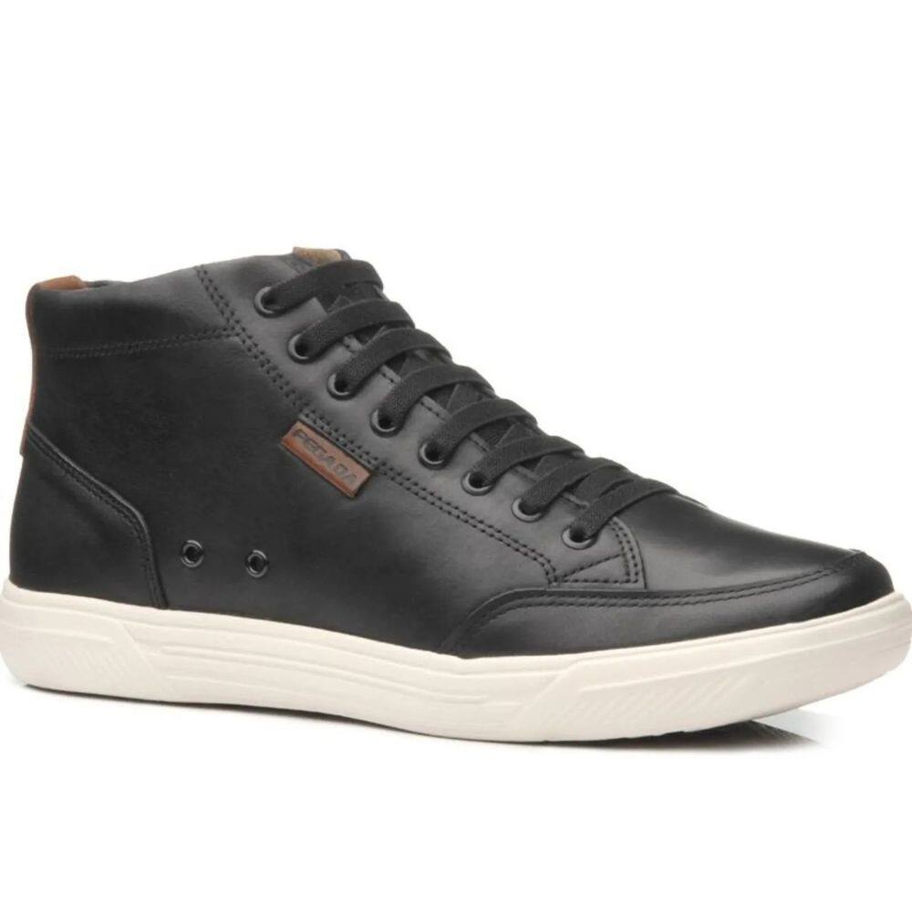 Sapatênis Masculino Pegada Cano Alto Couro Preto Zíper Elástico Levitech