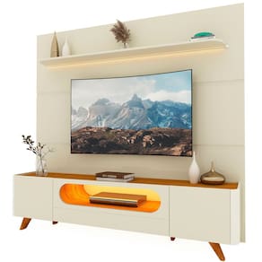 Rack com Painel Royal 2.2 C/Pés Madeira Off White com Naturale - Gelius Móveis