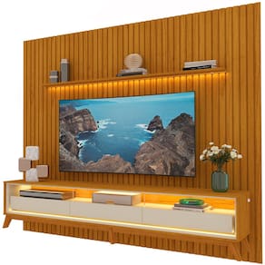 Rack com Painel Nobre 2.75 C/Pés Madeira Naturale com Off White - Gelius Móveis