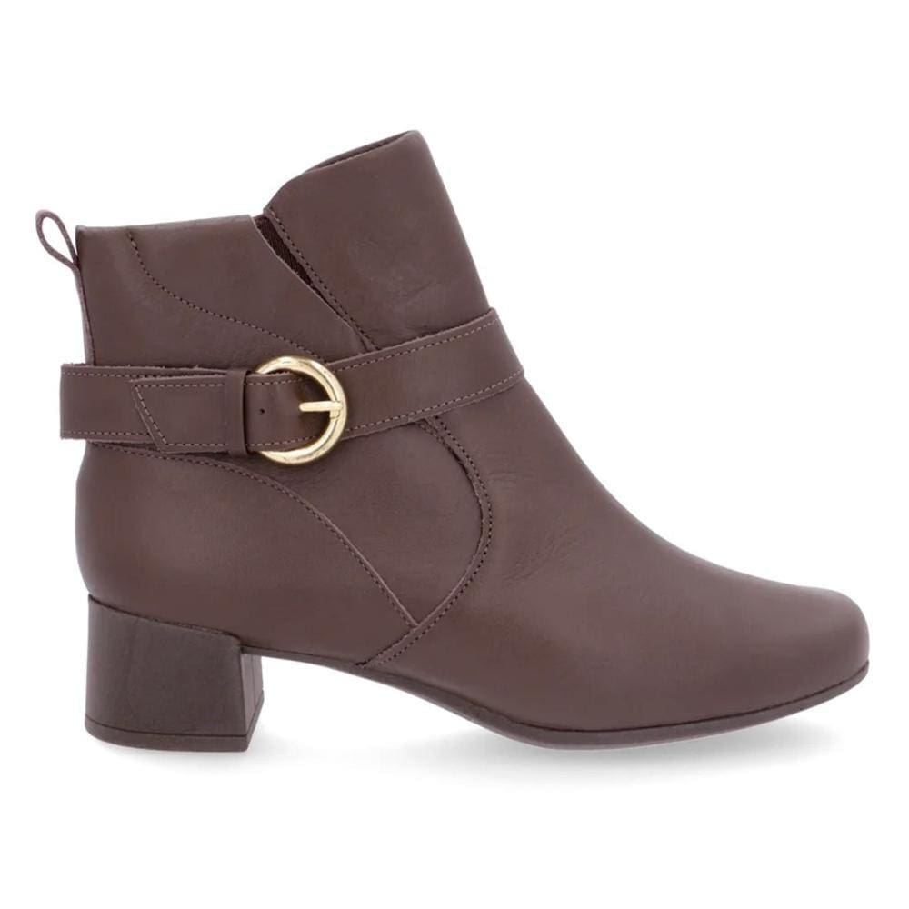 Bota Usaflex Feminina Em Couro Salto Bloco Cano Curto Fivela AL1102