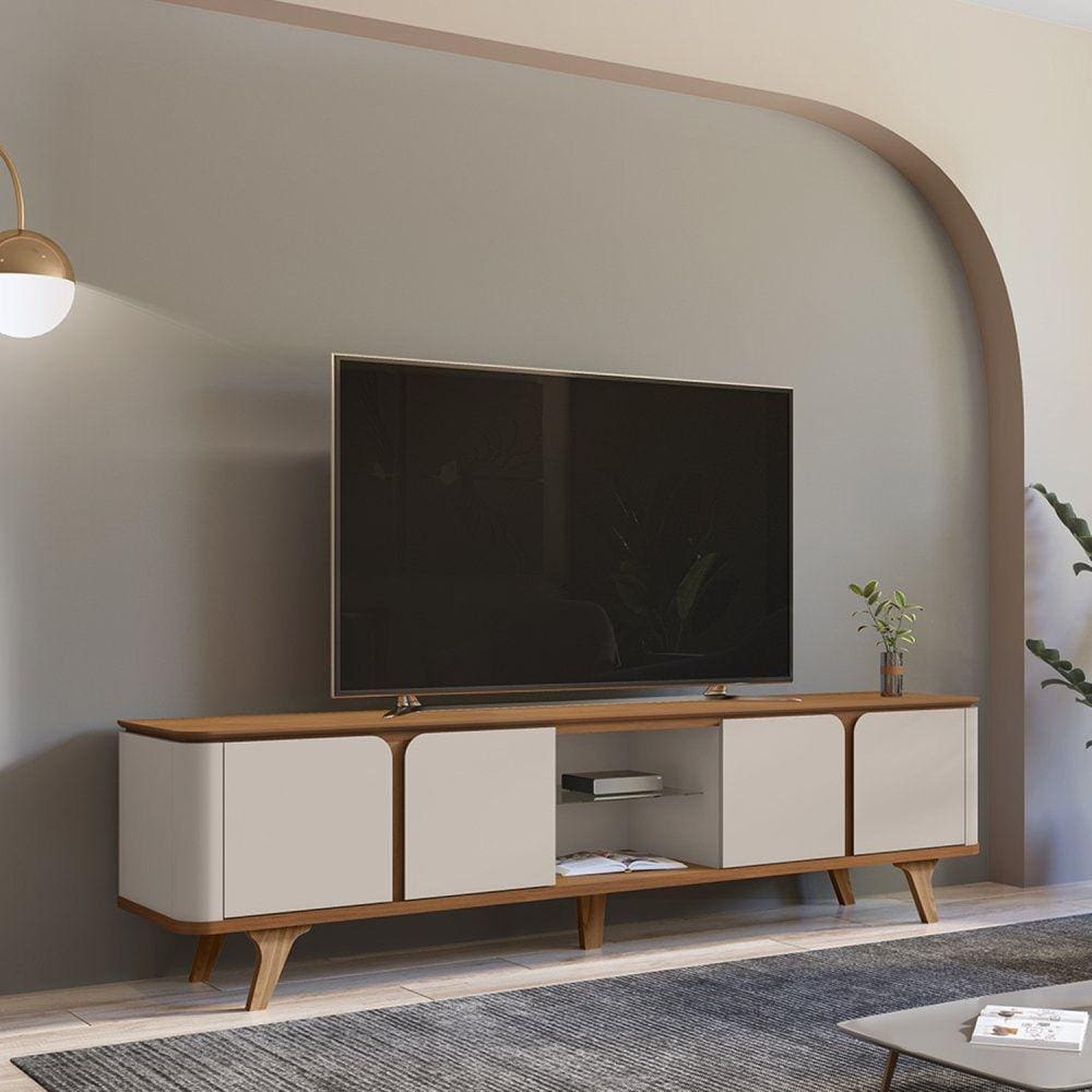 Rack para Tv até 60 Polegadas 217cm Cantos Curvos Roma Cedro/Off White