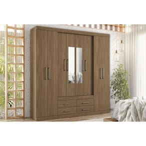Guarda Roupa Casal 8 Portas e 4 Gavetas c/ Espelho Nápoles Jatoba/Ebano - Santos Andirá