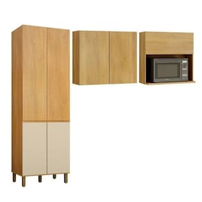 Cozinha Compacta com 2 Armários Aéreos e 1 Paneleiro Dakota Cinamomo/Off White