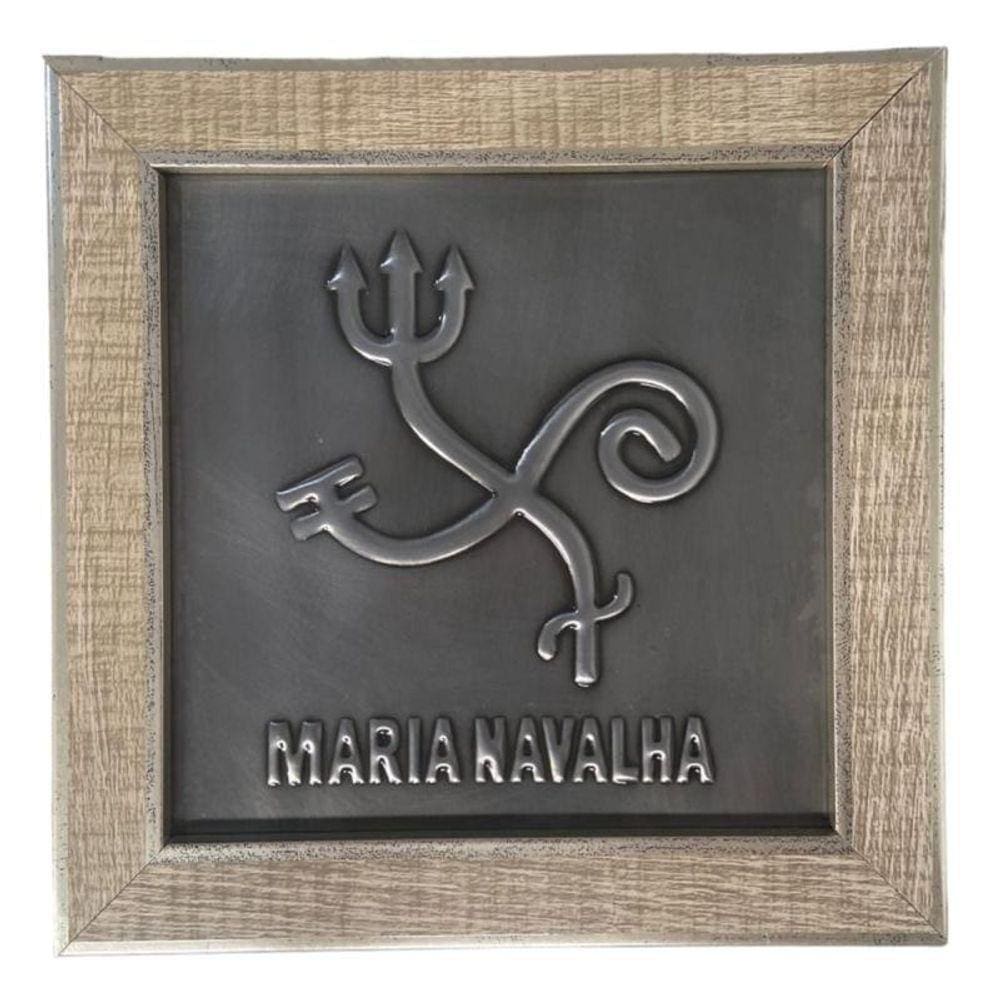 Quadro Orixá Maria Navalha Aço E Madeira Carvalho 16,5 Cm