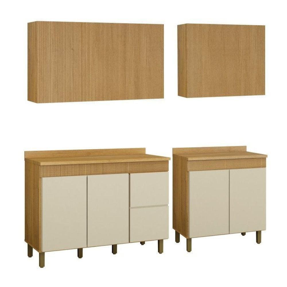 Cozinha Completa com 2 Armários Aéreos e 2 Balcões Dakota Cinamomo/Off White