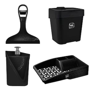 Kit 4 Utensílios Multiuso Organizadores De Cozinha Pia Preto Moderno