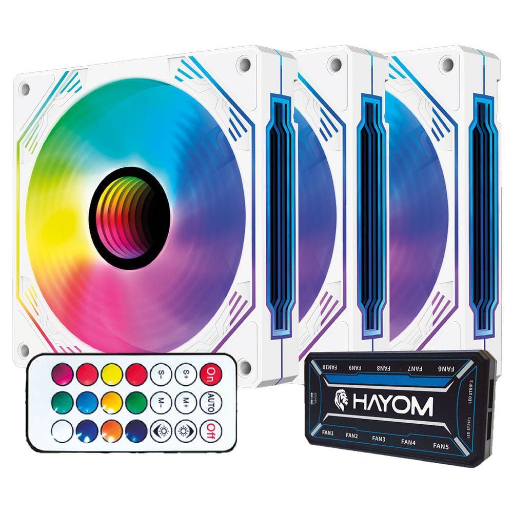 Kit Cooler Fan Hayom, RGB, 3x 120mm, Controladora, Branco - FC1309