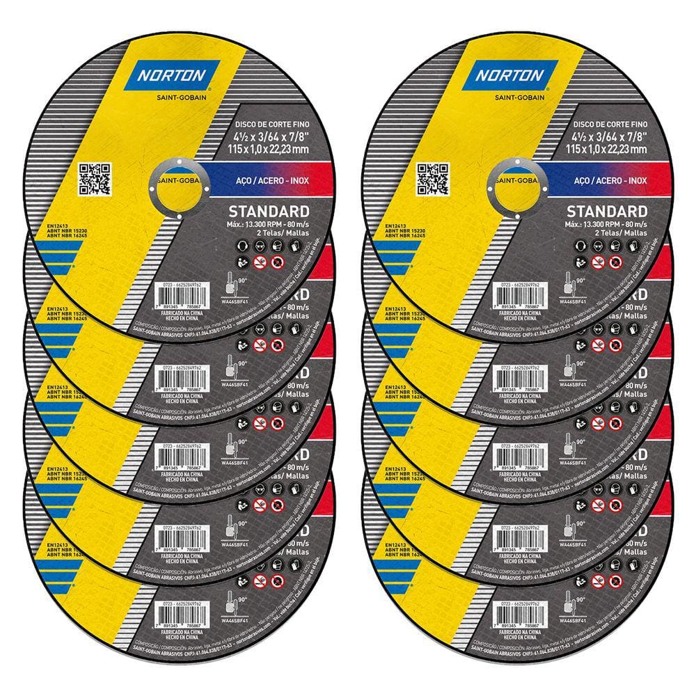 Kit 10 Unidades Disco De Corte Inox 4.1/2 Standard Norton