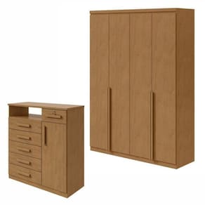 Conjunto de Guarda-Roupa Alonzo com pés e Cômoda Da Vinci com Nicho Amêndoa Clean
