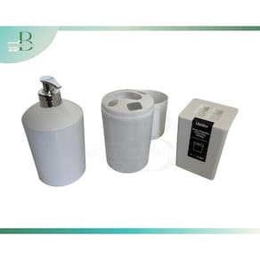 Kit banheiro completo Porta Escova, Porta Sabão e Porta algodão/cotonete Branco