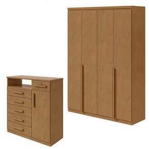 Conjunto de Guarda-Roupa Alonzo e Cômoda Da Vinci com Nicho Amêndoa Clean