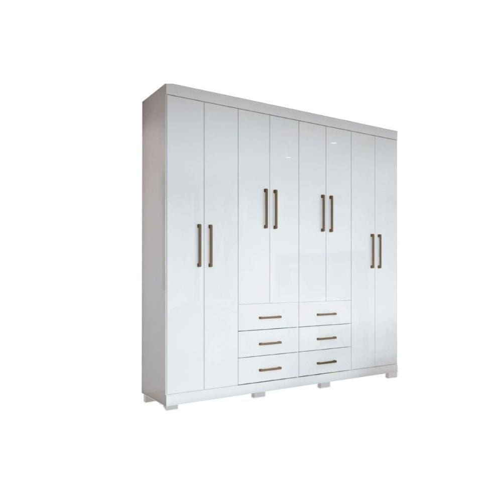 Guarda Roupa 8 Portas e 6 Gavetas c/ Pés Liverpool Branco - Santos Andirá