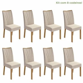 Conjunto com 8 Cadeiras para Sala de Jantar Amêndoa Clean/Rinzai Bege