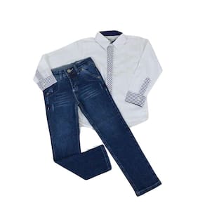 Conjunto Infantil festa masculino Zemar jeans+branco+azul