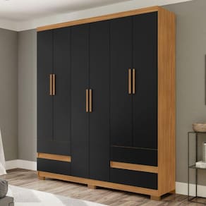 Guarda Roupa San Diego 6 Portas e 4 Gavetas Freijo / Preto