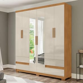 Guarda Roupa San Diego 6 Portas e 4 Gavetas com Espelhos Freijó / Avelã