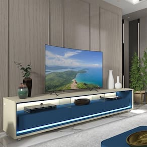Rack para Tv até 85 Polegadas com Led com Rodízios Requinte 211cm Off White/Azul Royal