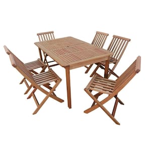 Conjunto Mesa Retangular e 6 Cadeiras Dobráveis Madeira Maciça Madeira