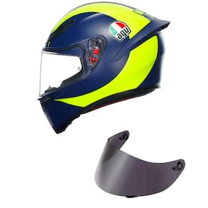 Capacete AGV K1S Soleluna 18 Azul e Amarelo Fosco Mais Viseira Fumê